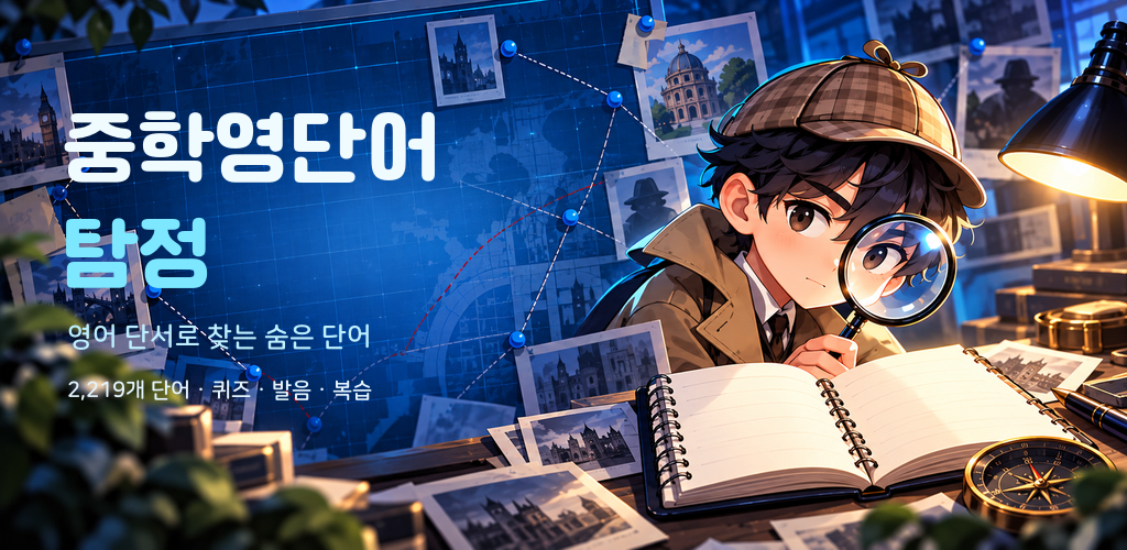 영어 단서로 단어를 찾는 중학영단어 탐정 대표 그래픽